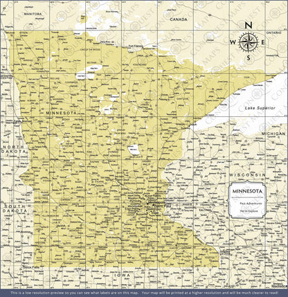 Minnesota Map Poster - Yellow Color Splash CM Poster