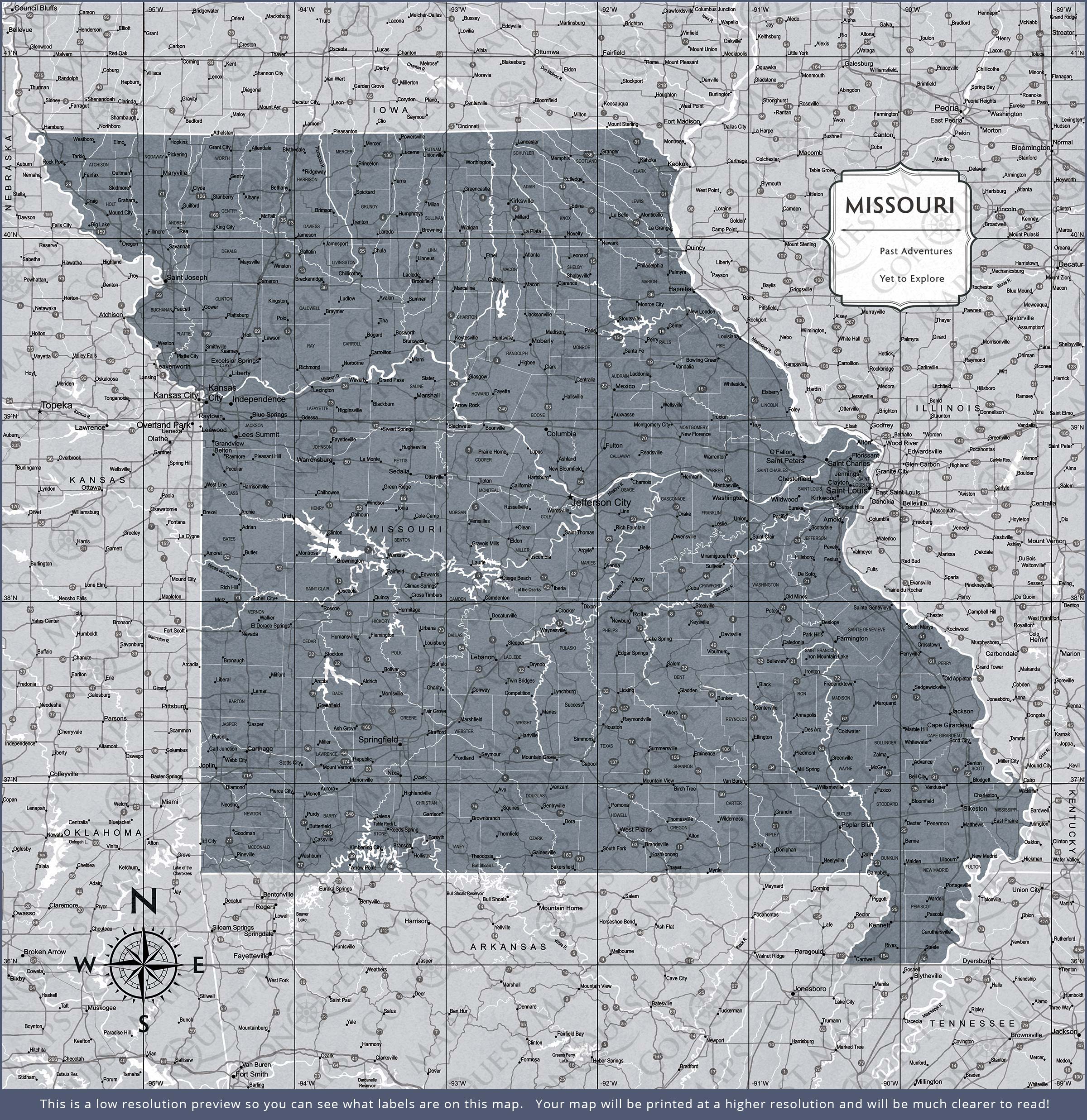 Missouri Map Poster - Dark Gray Color Splash CM Poster