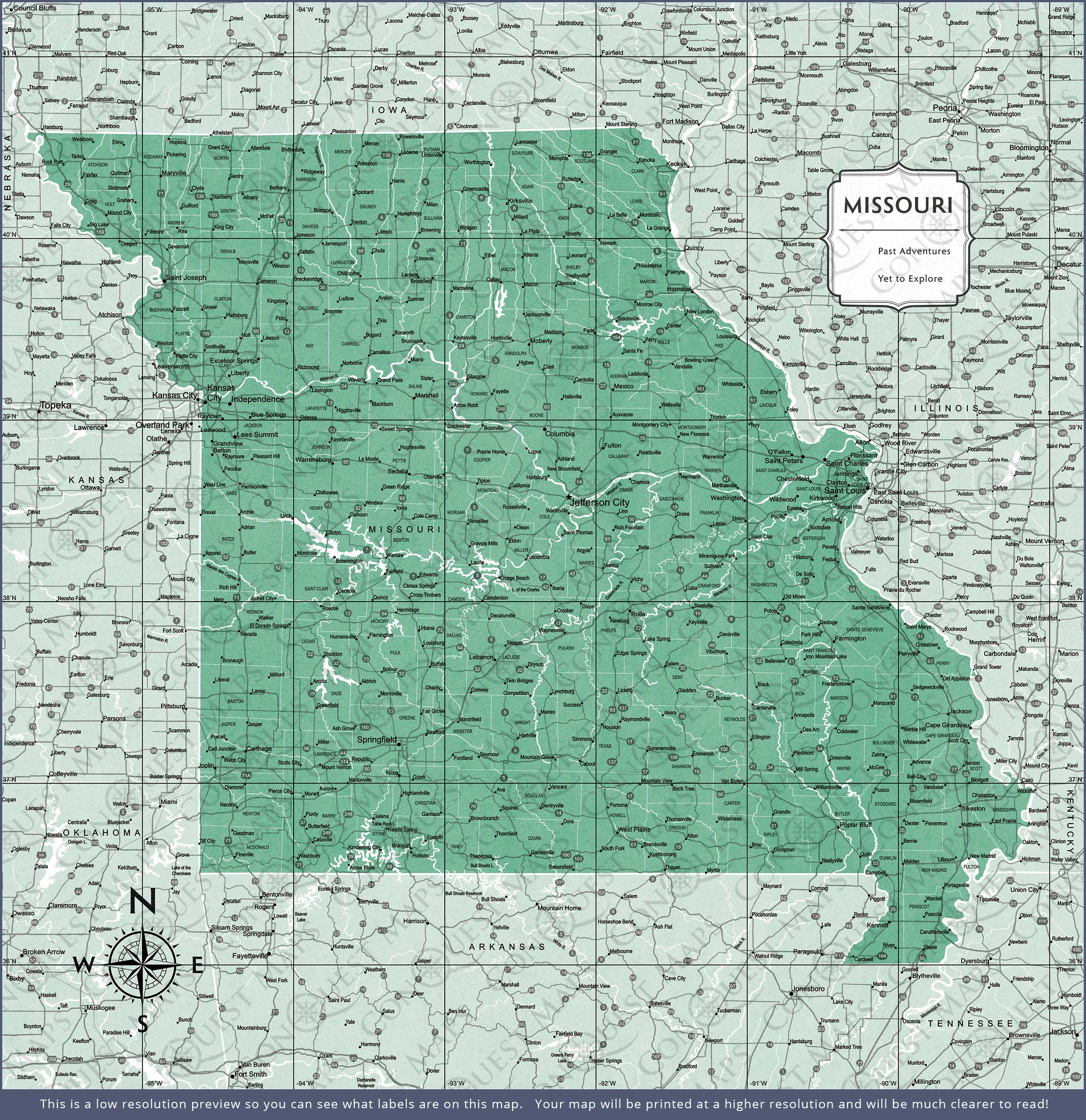 Push Pin Missouri Map (Pin Board) - Green Color Splash CM Pin Board