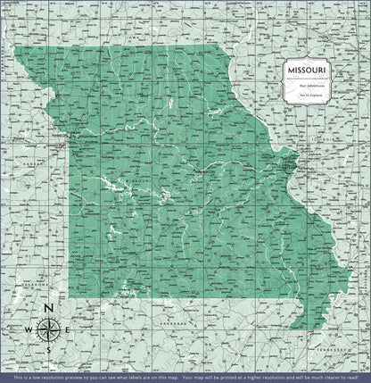 Missouri Map Poster - Green Color Splash CM Poster