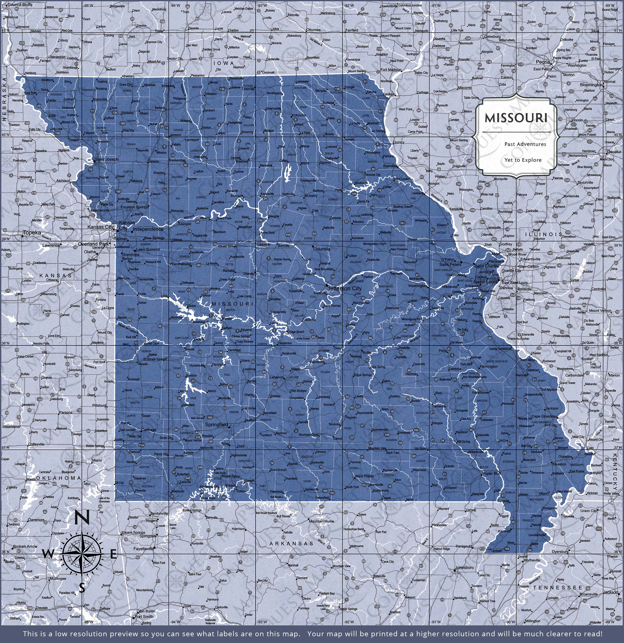 Missouri Map Poster - Navy Color Splash CM Poster