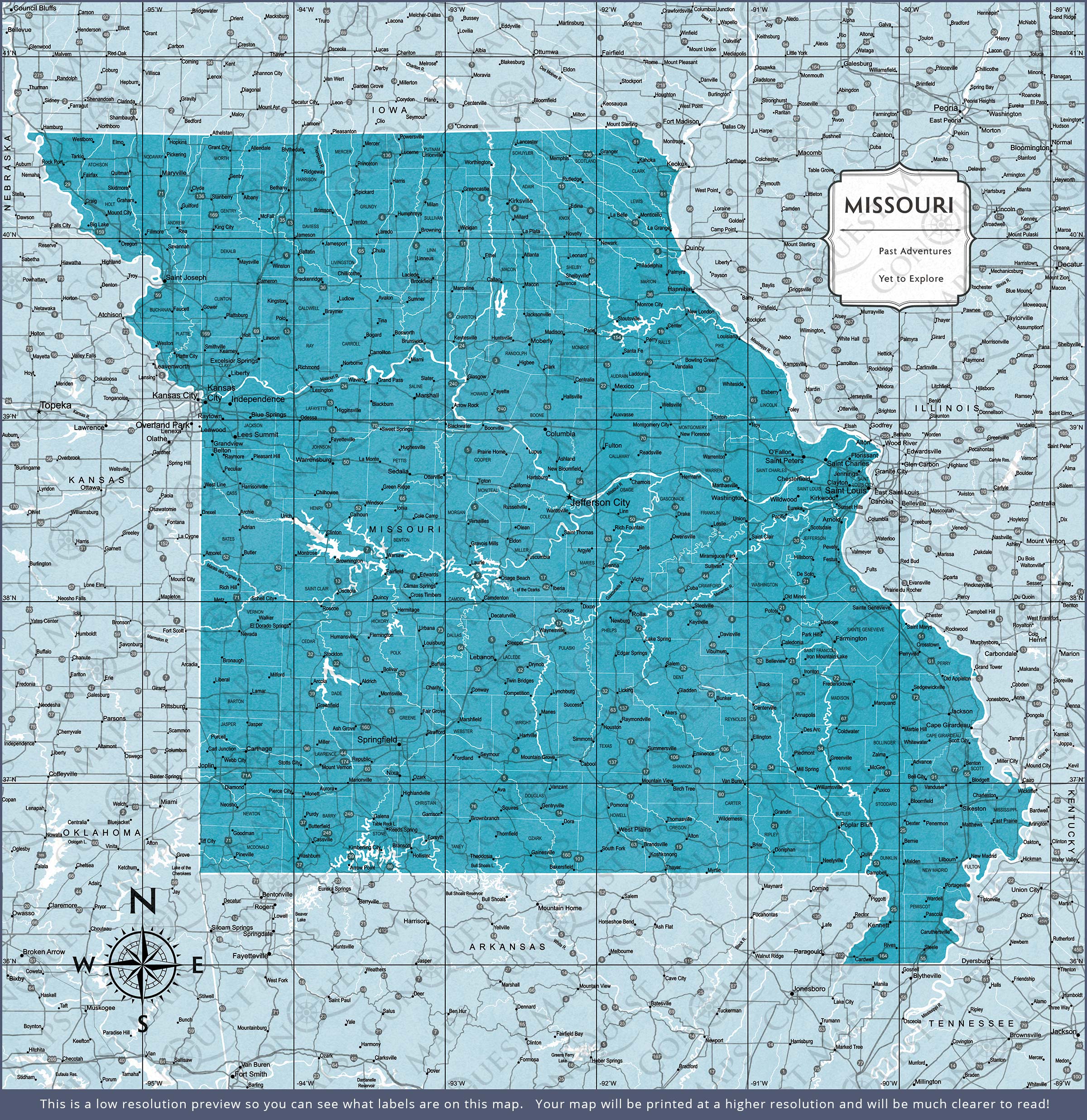 Push Pin Missouri Map (Pin Board) - Teal Color Splash CM Pin Board