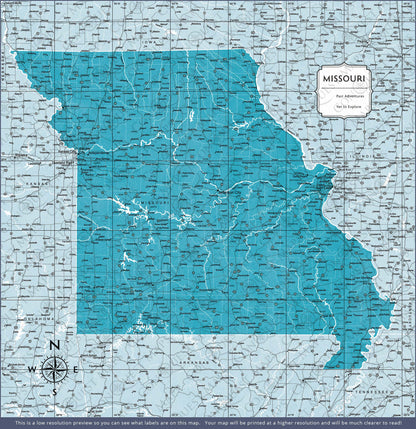 Missouri Map Poster - Teal Color Splash CM Poster