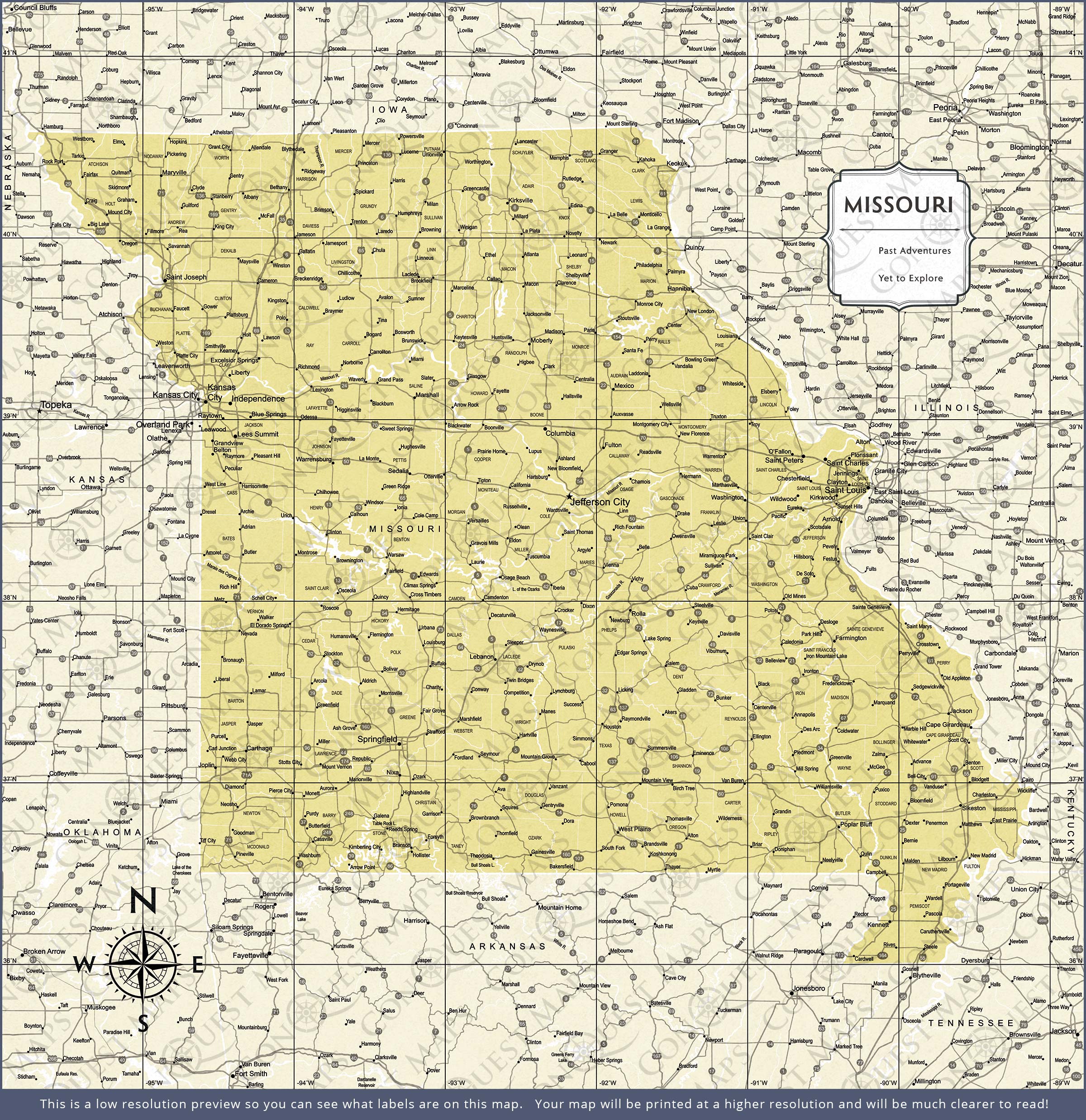 Missouri Map Poster - Yellow Color Splash CM Poster