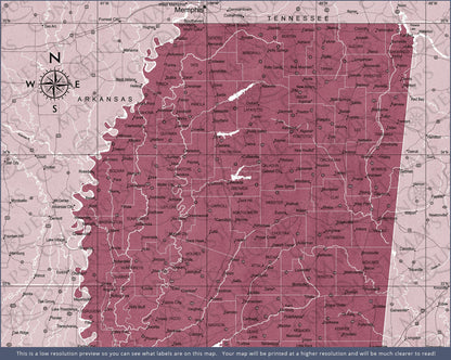 Mississippi Map Poster - Burgundy Color Splash CM Poster