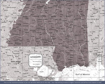 Push Pin Mississippi Map (Pin Board) - Dark Brown Color Splash CM Pin Board