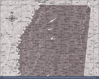 Push Pin Mississippi Map (Pin Board) - Dark Brown Color Splash CM Pin Board