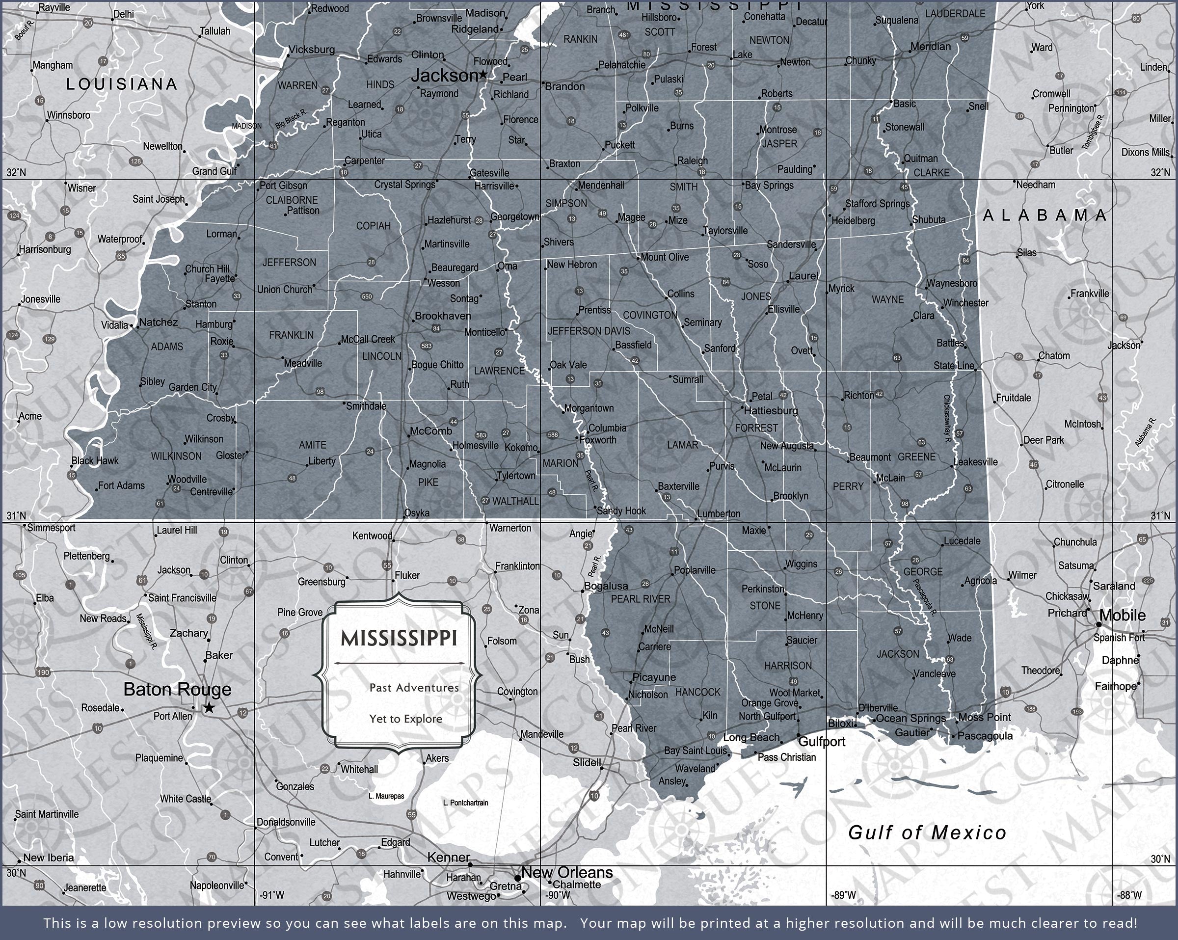 Mississippi Map Poster - Dark Gray Color Splash CM Poster