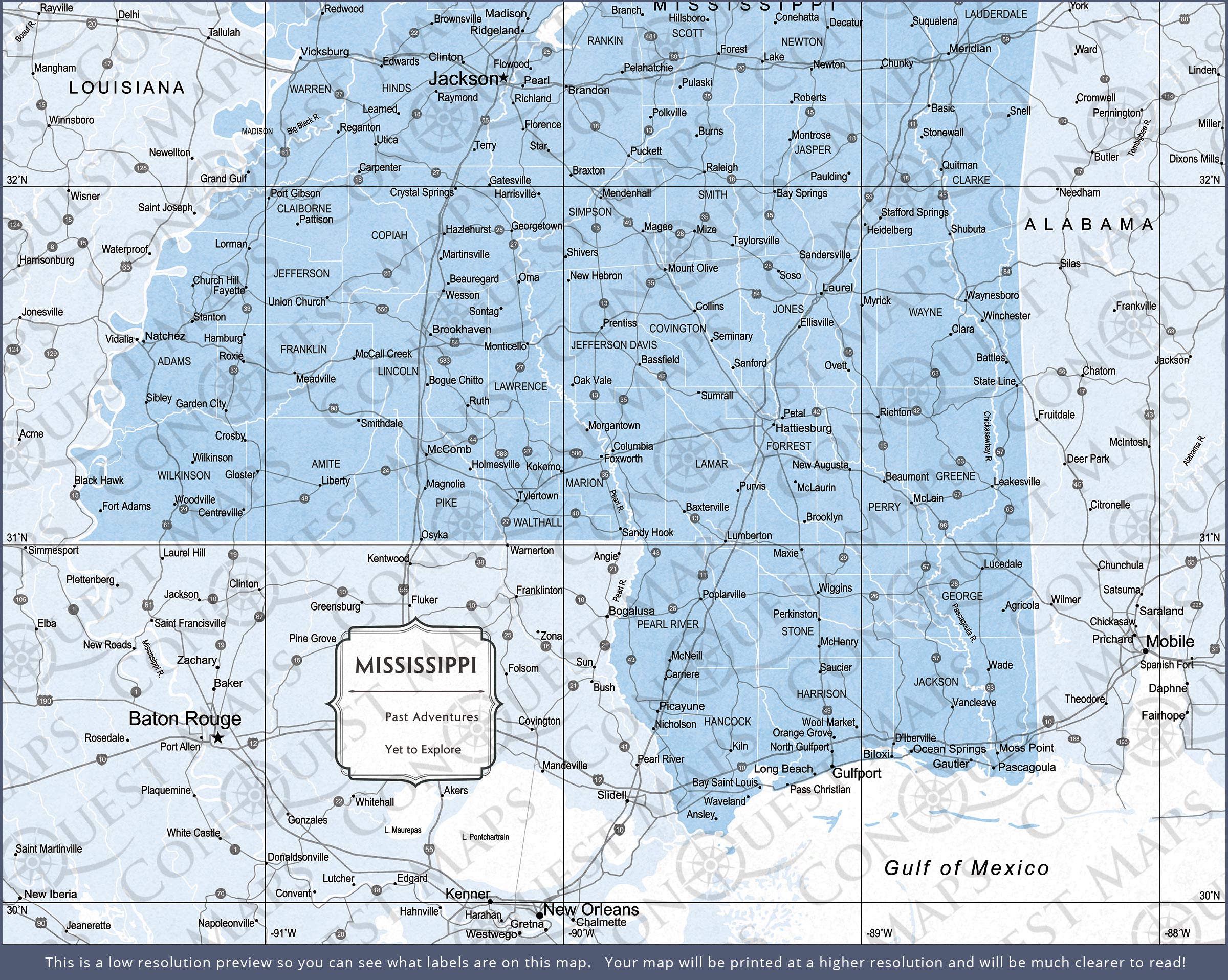 Push Pin Mississippi Map (Pin Board) - Light Blue Color Splash CM Pin Board