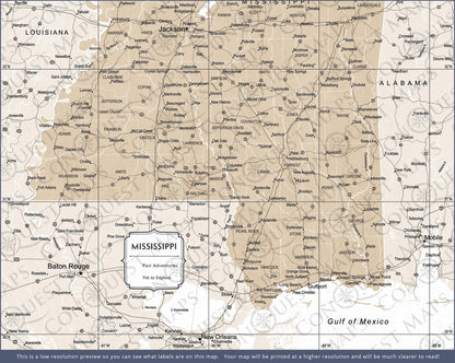 Mississippi Map Poster - Light Brown Color Splash CM Poster