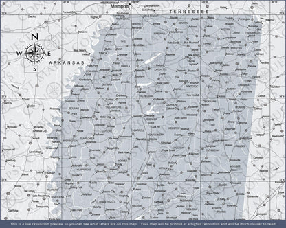 Push Pin Mississippi Map (Pin Board) - Light Gray Color Splash CM Pin Board