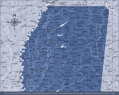 Push Pin Mississippi Map (Pin Board) - Navy Color Splash CM Pin Board