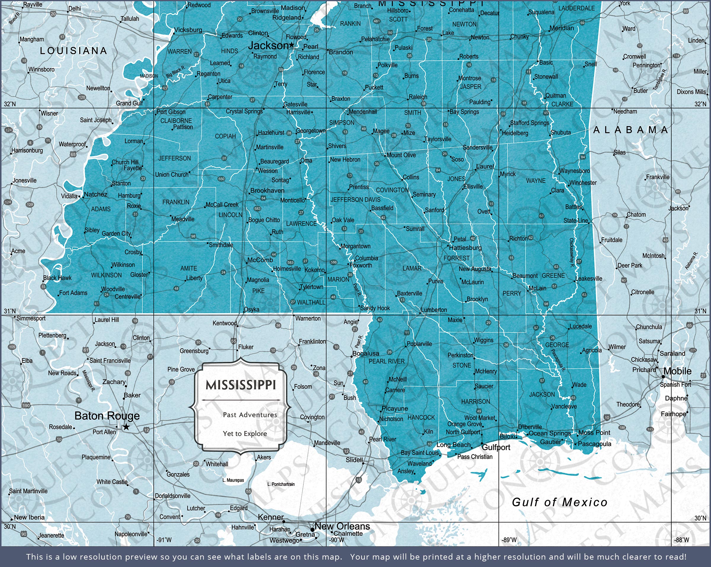 Push Pin Mississippi Map (Pin Board) - Teal Color Splash CM Pin Board