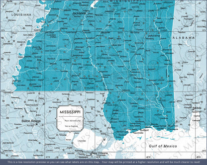 Mississippi Map Poster - Teal Color Splash CM Poster