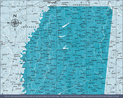 Push Pin Mississippi Map (Pin Board) - Teal Color Splash CM Pin Board