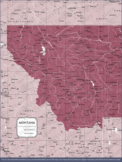 Push Pin Montana Map (Pin Board) - Burgundy Color Splash CM Pin Board