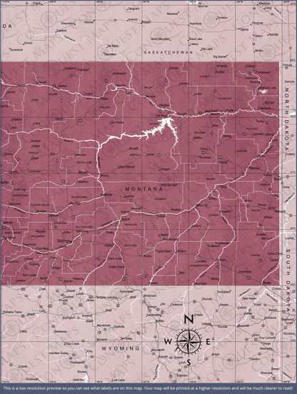 Push Pin Montana Map (Pin Board) - Burgundy Color Splash CM Pin Board