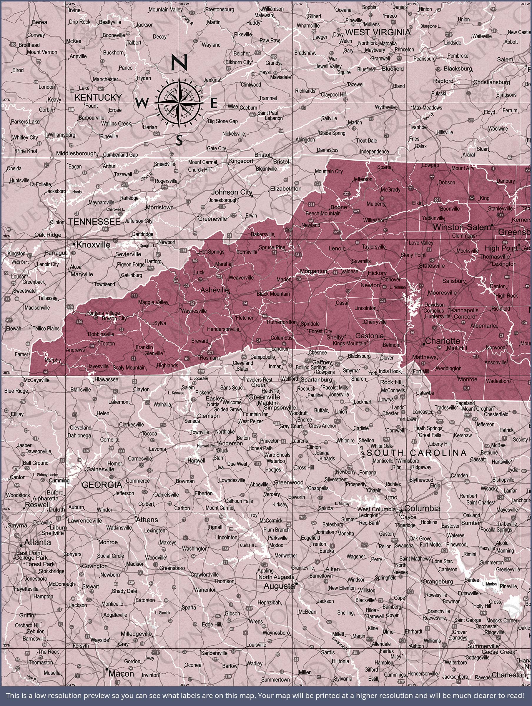 Push Pin North Carolina Map (Pin Board) - Burgundy Color Splash CM Pin Board