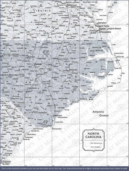 Push Pin North Carolina Map (Pin Board) - Light Gray Color Splash CM Pin Board