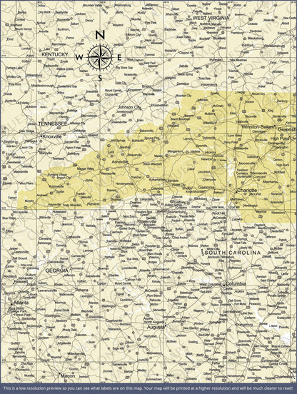 Push Pin North Carolina Map (Pin Board) - Yellow Color Splash CM Pin Board