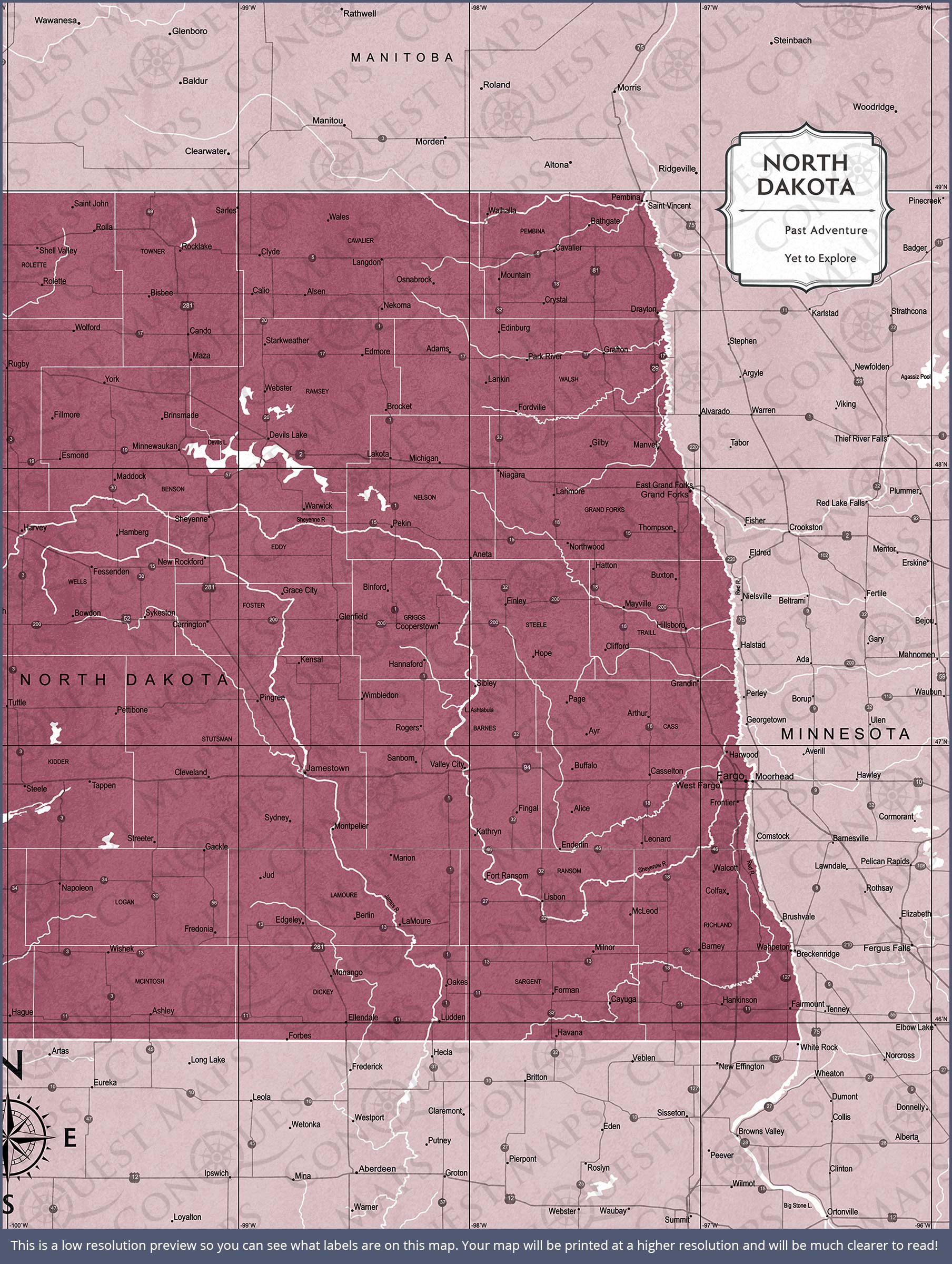 Push Pin North Dakota Map (Pin Board) - Burgundy Color Splash CM Pin Board