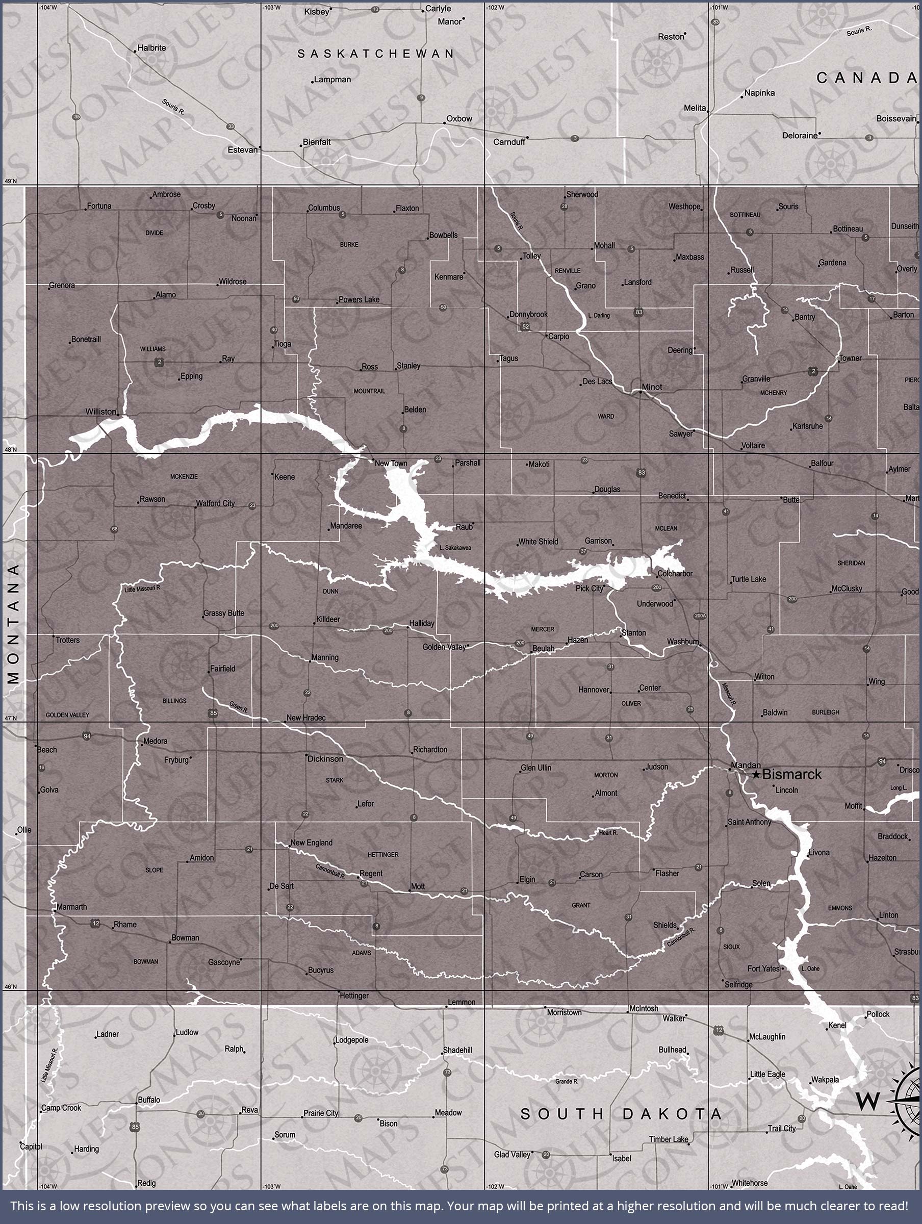 Push Pin North Dakota Map (Pin Board) - Dark Brown Color Splash CM Pin Board