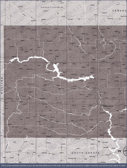 Push Pin North Dakota Map (Pin Board) - Dark Brown Color Splash CM Pin Board