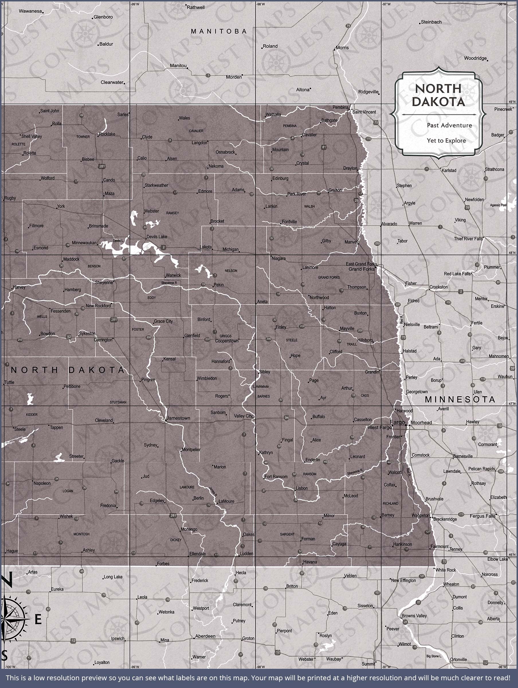 North Dakota Map Poster - Dark Brown Color Splash CM Poster