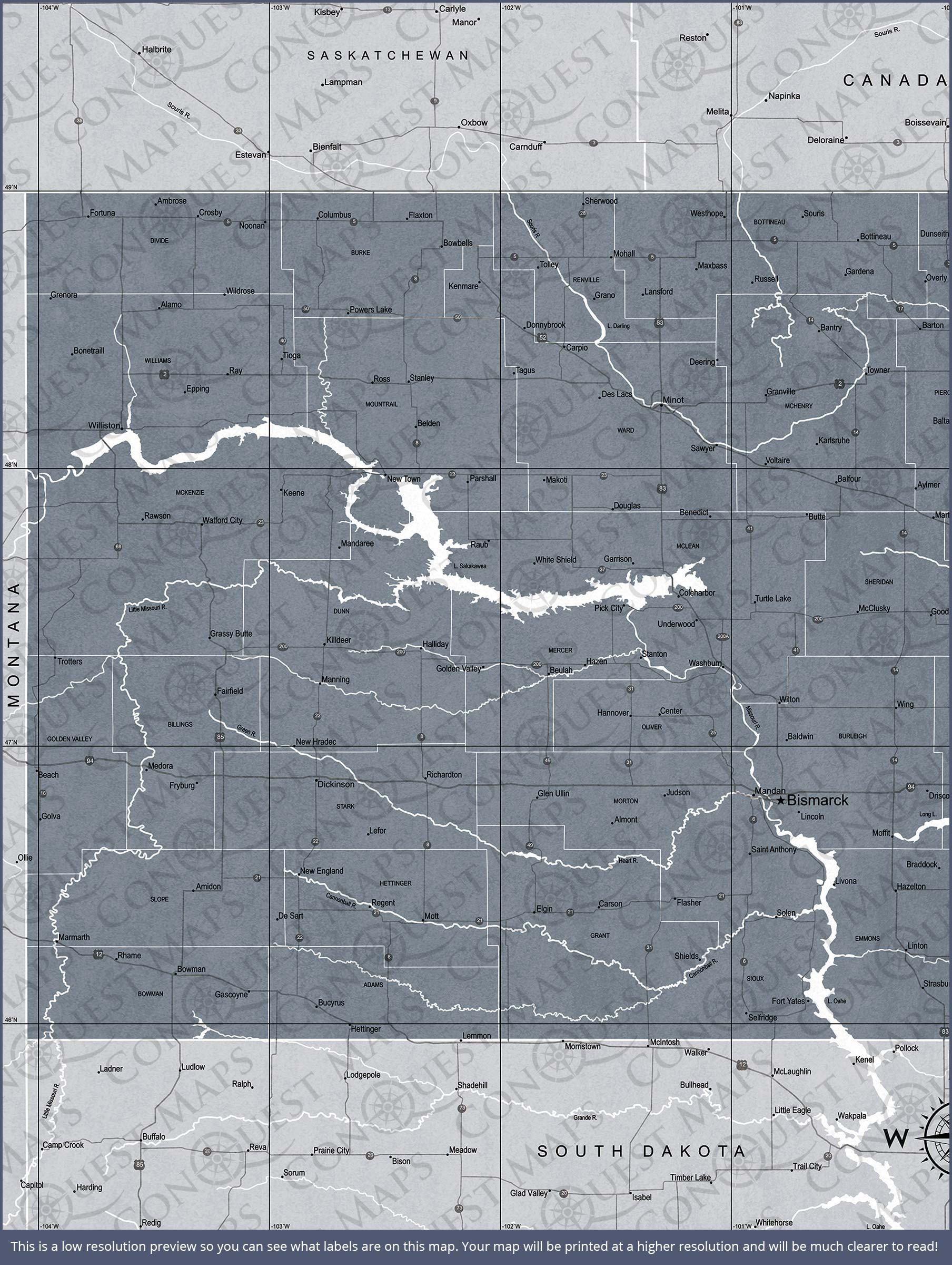 Push Pin North Dakota Map (Pin Board) - Dark Gray Color Splash CM Pin Board