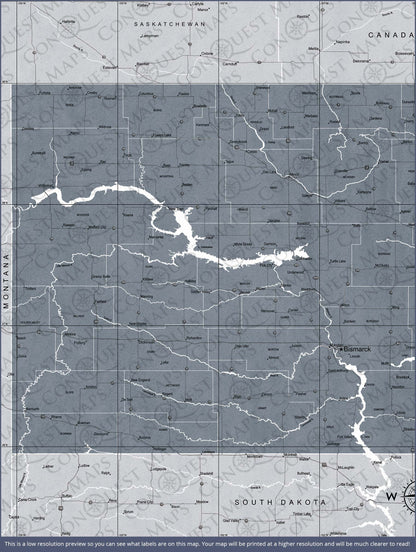 North Dakota Map Poster - Dark Gray Color Splash CM Poster