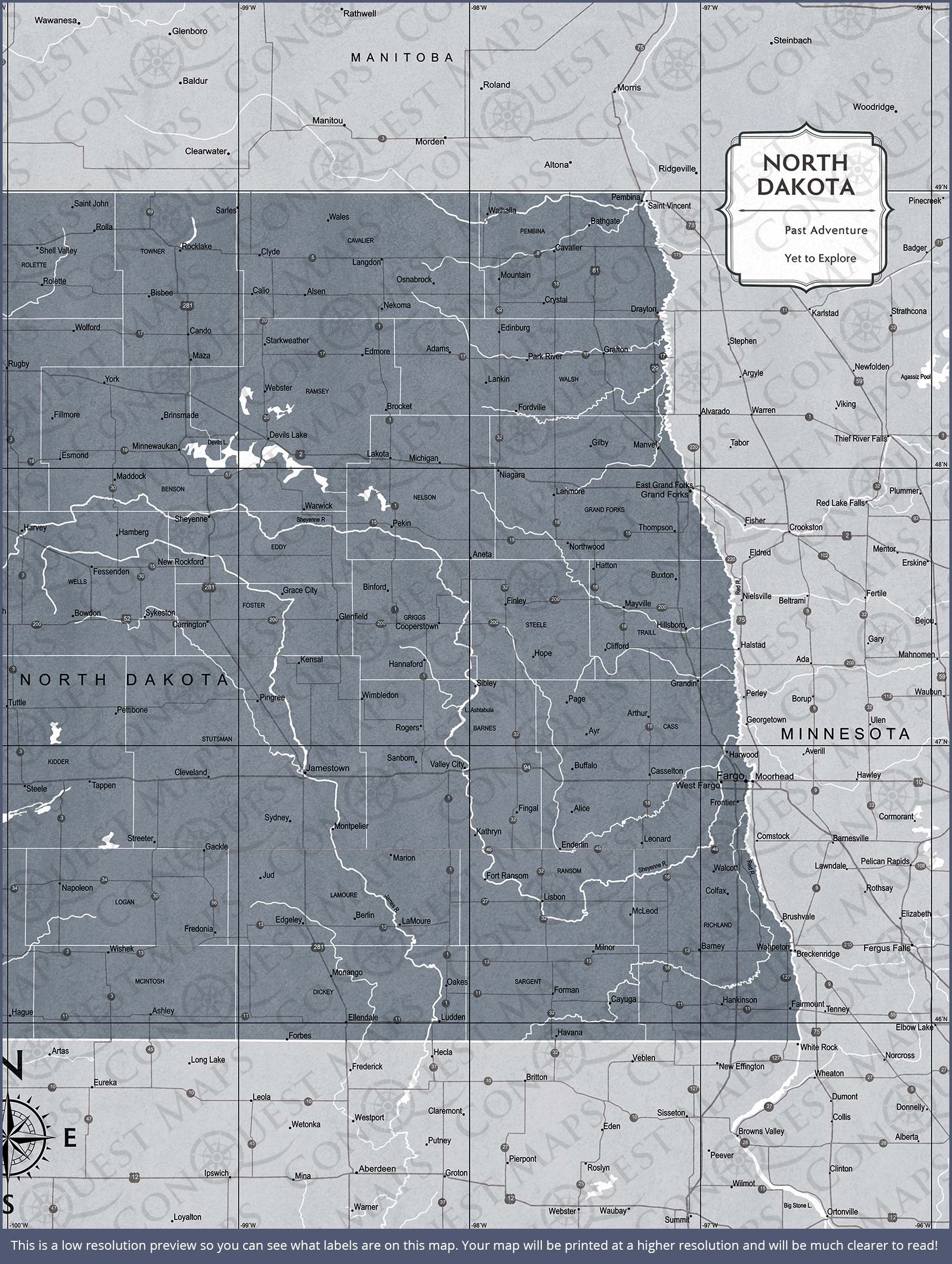 Push Pin North Dakota Map (Pin Board) - Dark Gray Color Splash CM Pin Board