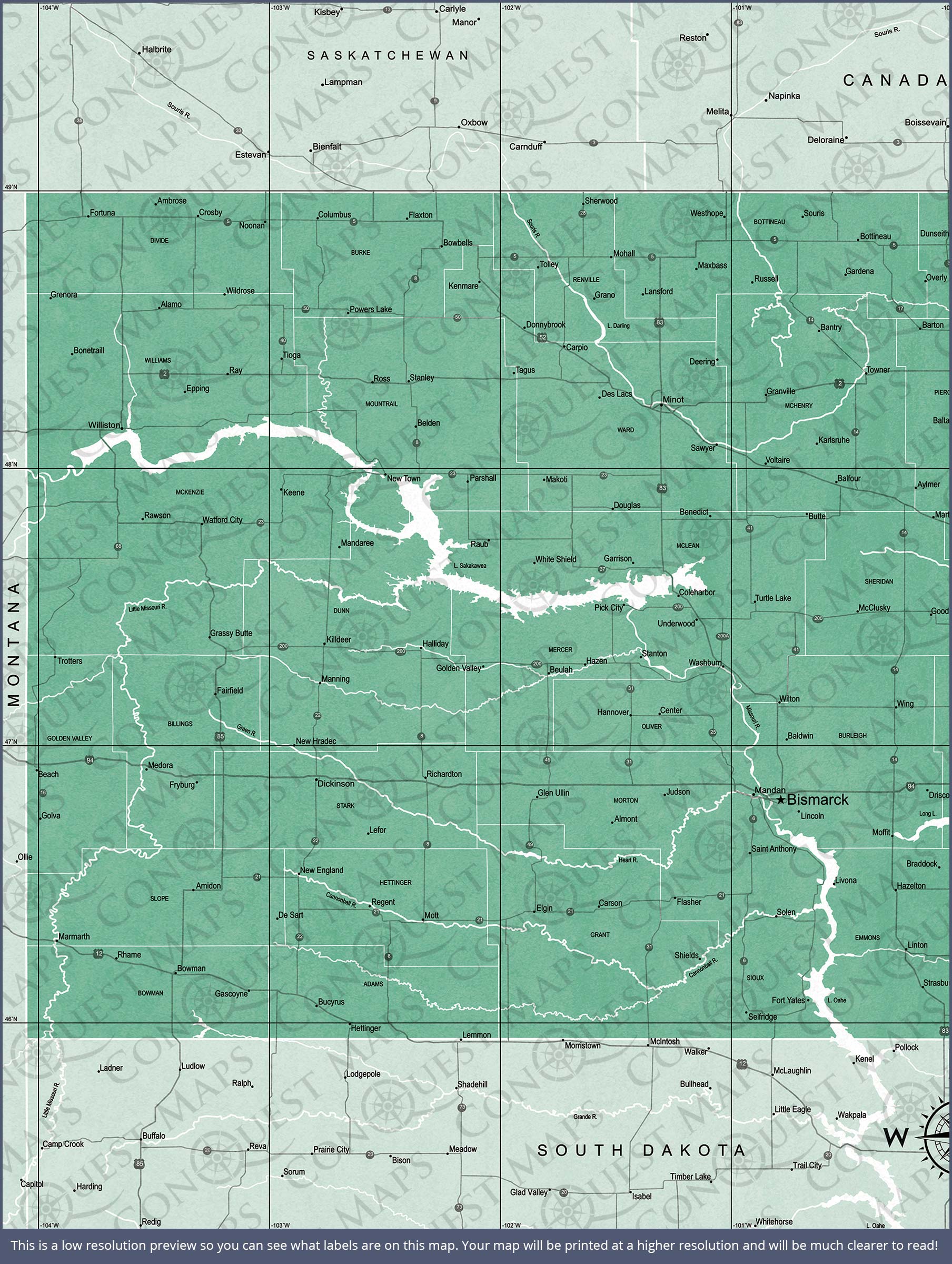 Push Pin North Dakota Map (Pin Board) - Green Color Splash CM Pin Board