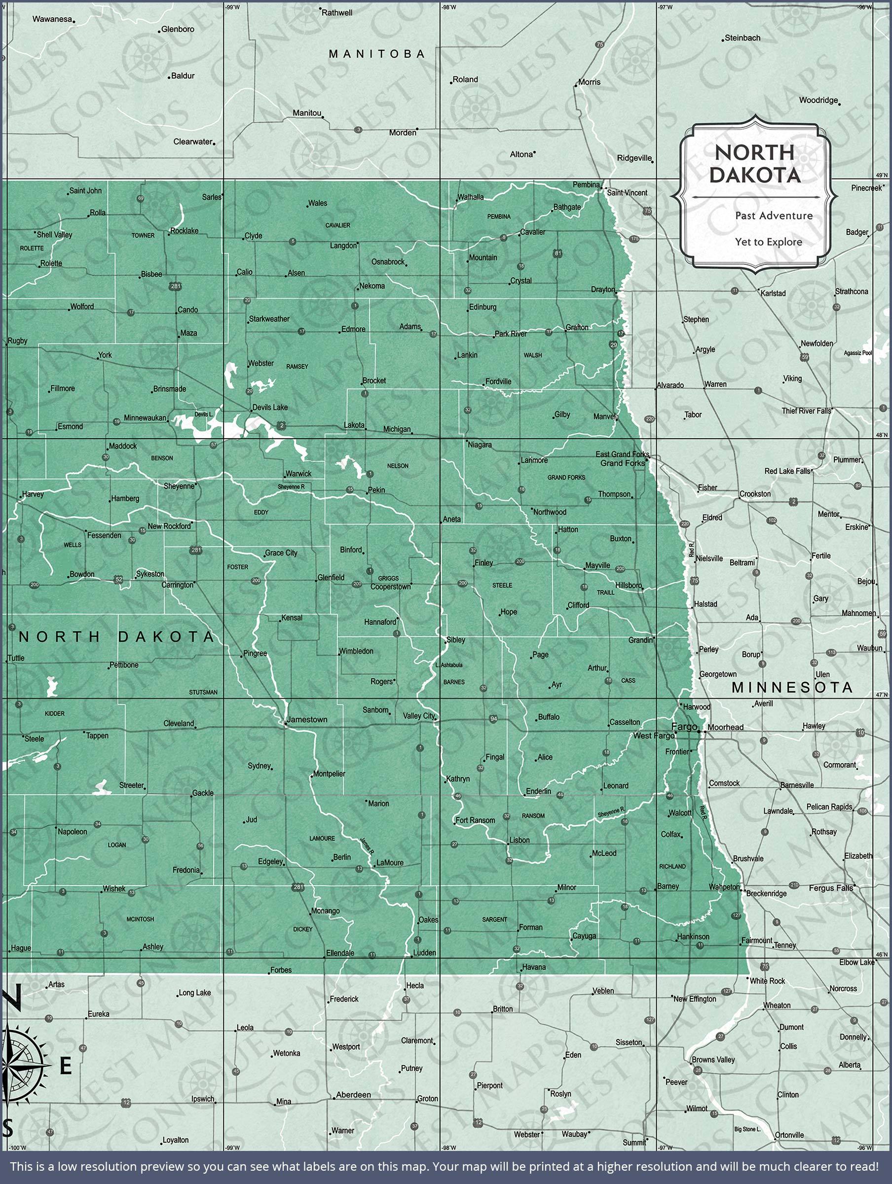 Push Pin North Dakota Map (Pin Board) - Green Color Splash CM Pin Board