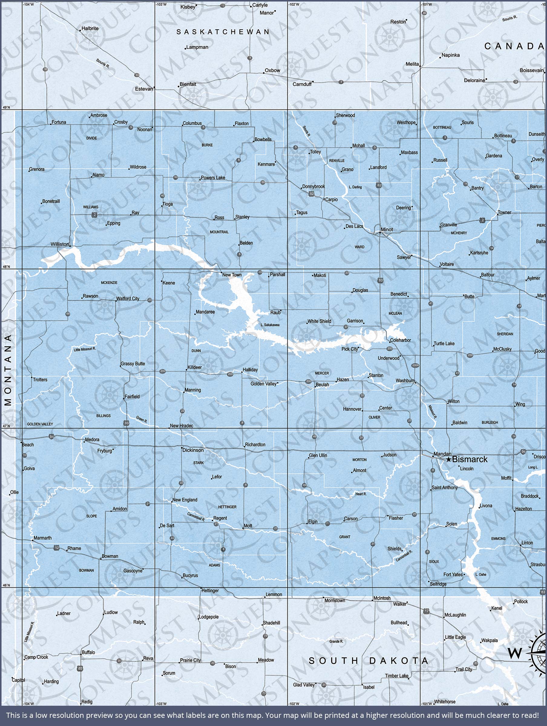 Push Pin North Dakota Map (Pin Board) - Light Blue Color Splash CM Pin Board