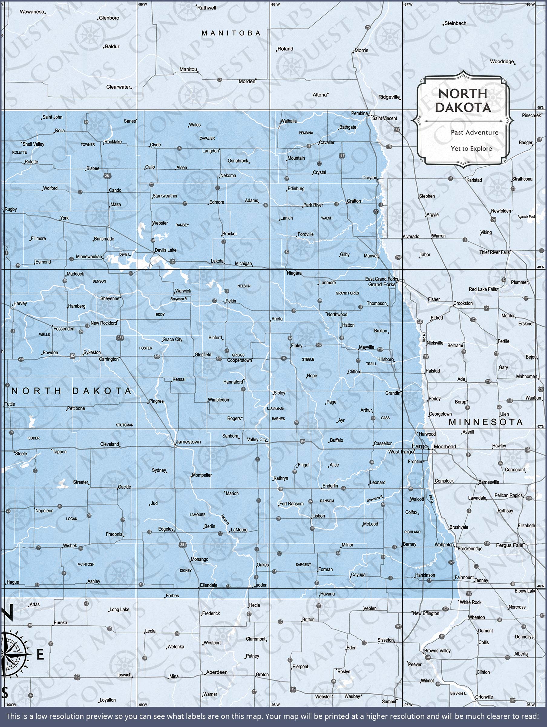 North Dakota Map Poster - Light Blue Color Splash CM Poster