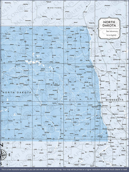 North Dakota Map Poster - Light Blue Color Splash CM Poster