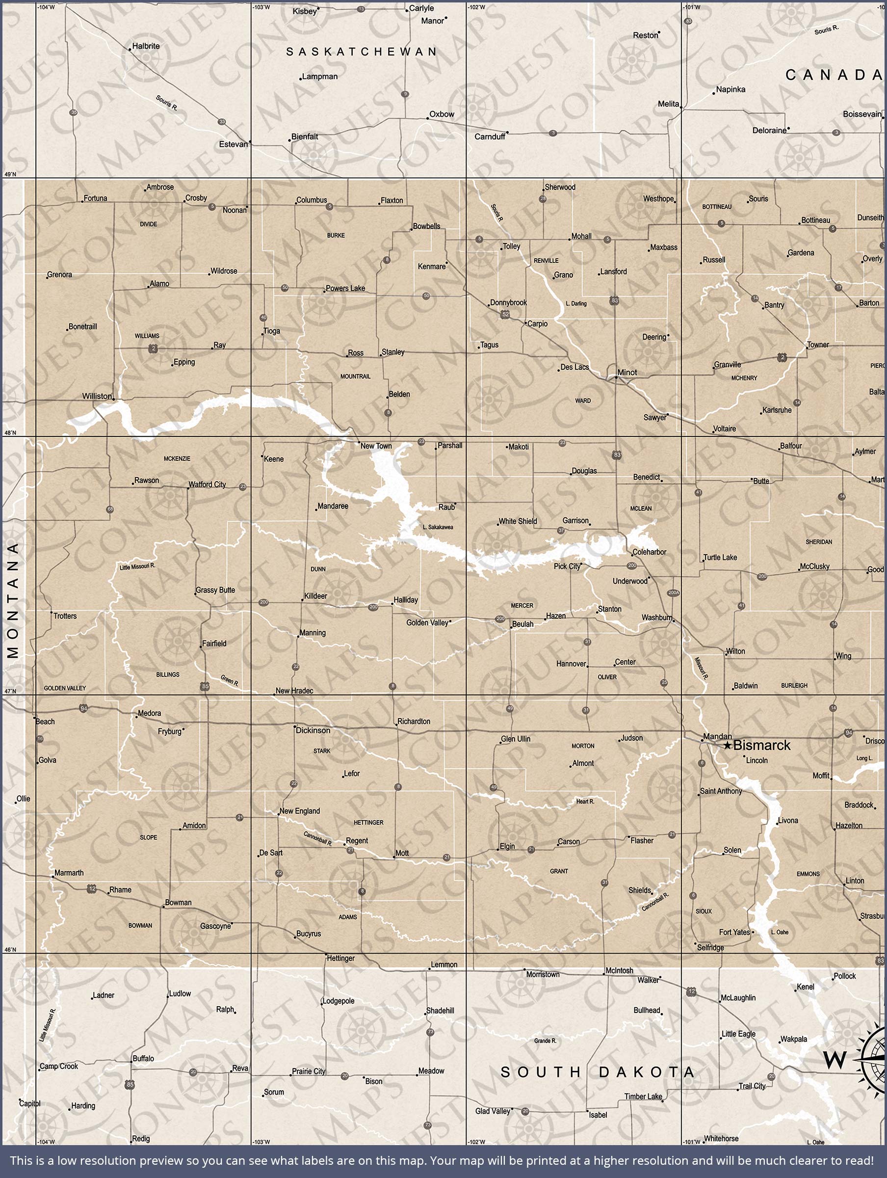 Push Pin North Dakota Map (Pin Board) - Light Brown Color Splash CM Pin Board