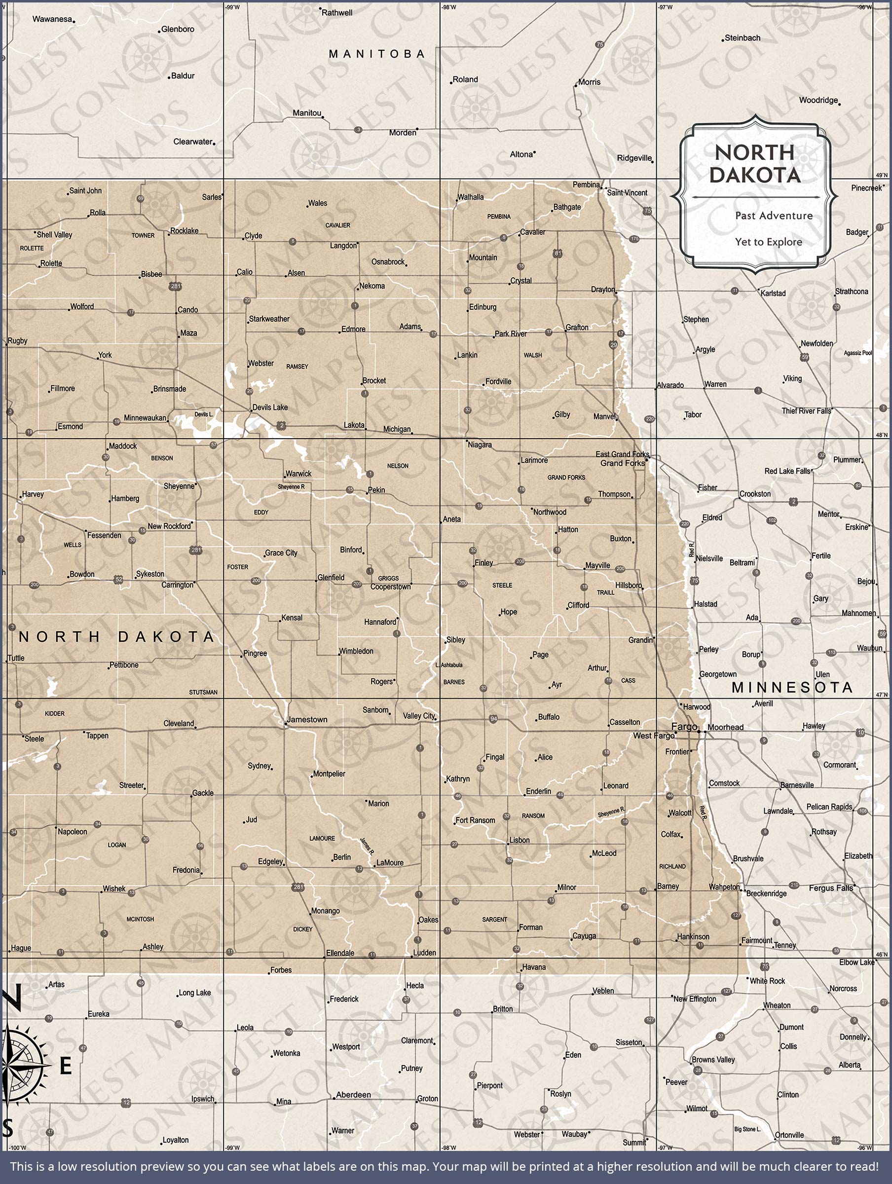 Push Pin North Dakota Map (Pin Board) - Light Brown Color Splash CM Pin Board