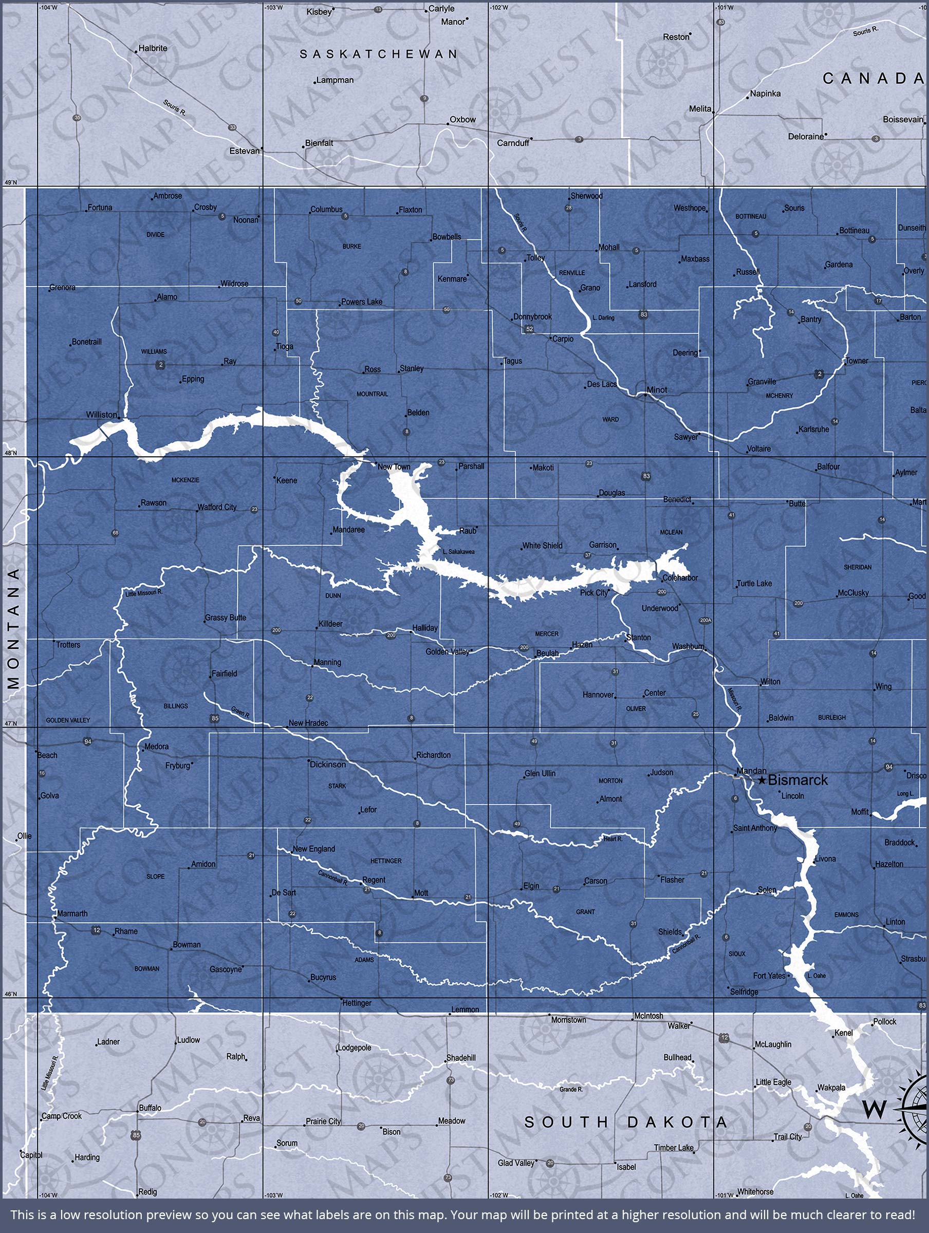 Push Pin North Dakota Map (Pin Board) - Navy Color Splash CM Pin Board