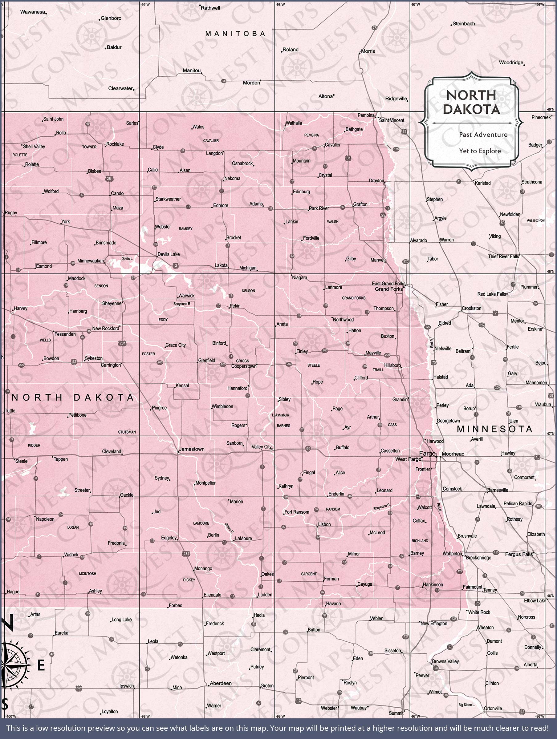 Push Pin North Dakota Map (Pin Board) - Pink Color Splash CM Pin Board