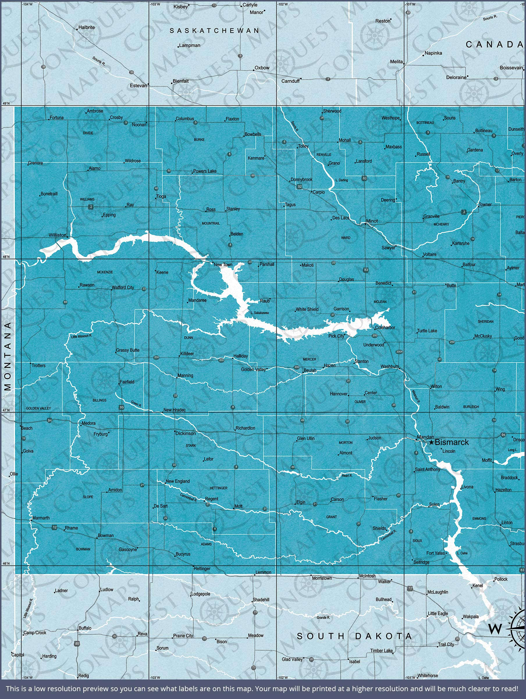 Push Pin North Dakota Map (Pin Board) - Teal Color Splash CM Pin Board