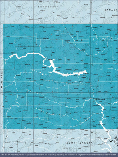 Push Pin North Dakota Map (Pin Board) - Teal Color Splash CM Pin Board