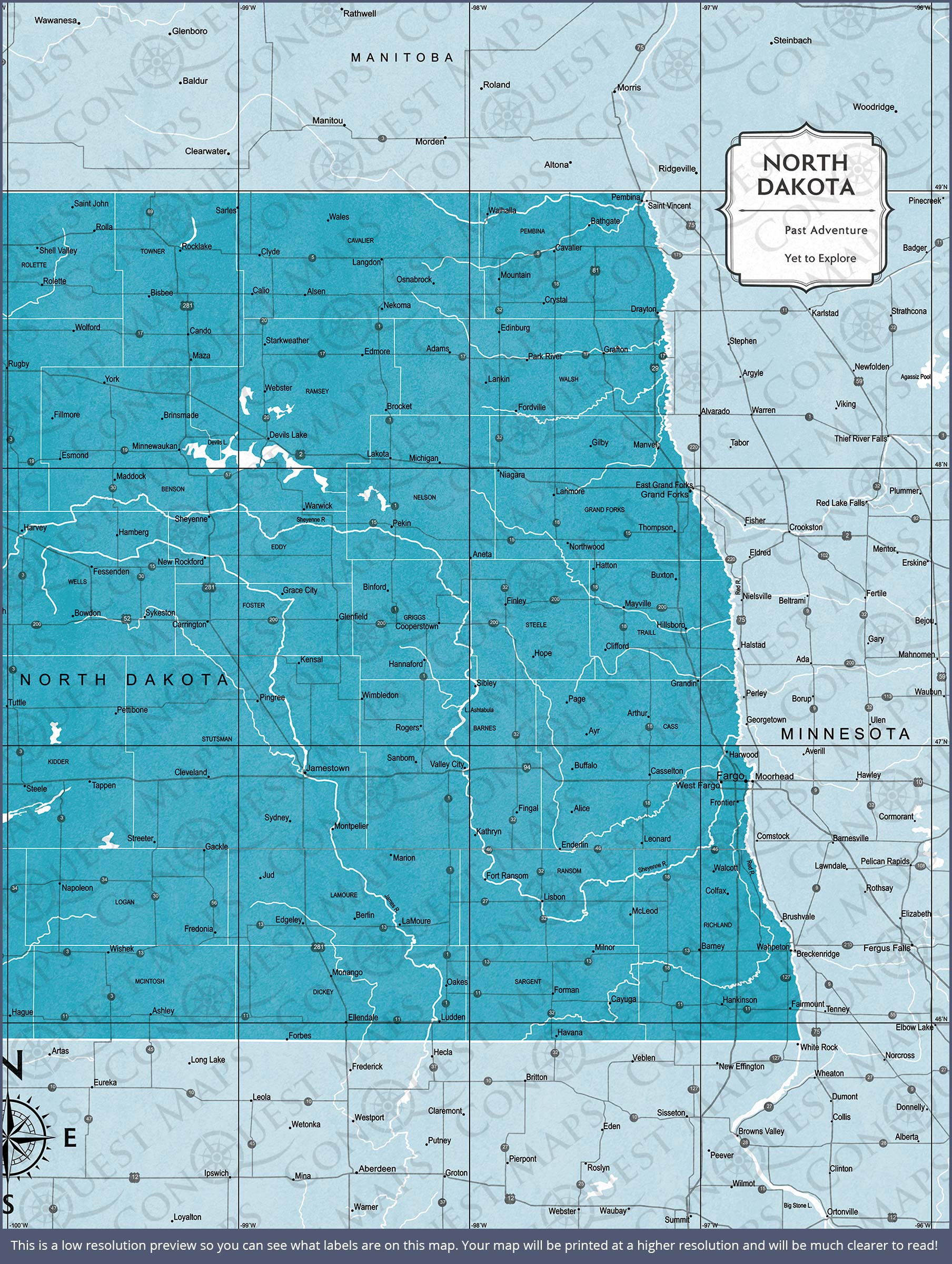 Push Pin North Dakota Map (Pin Board) - Teal Color Splash CM Pin Board