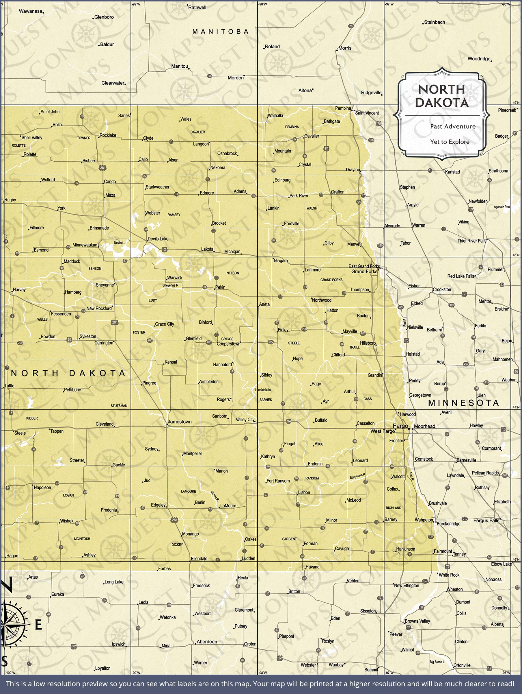 Push Pin North Dakota Map (Pin Board) - Yellow Color Splash CM Pin Board