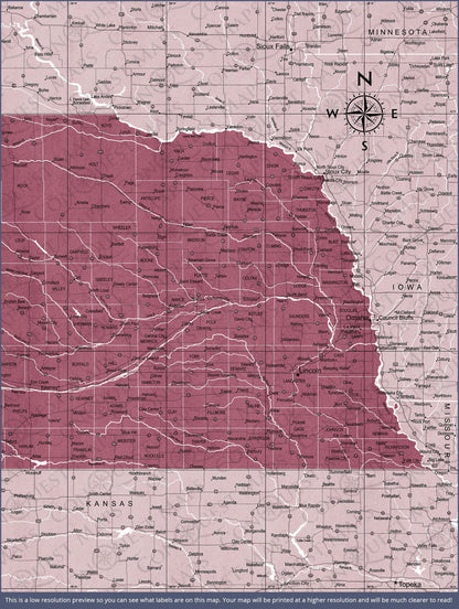Push Pin Nebraska Map (Pin Board) - Burgundy Color Splash CM Pin Board
