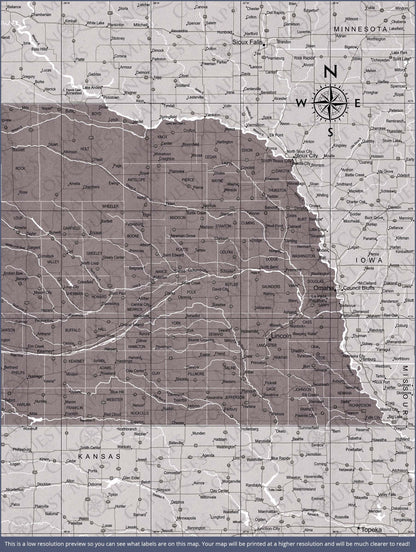 Nebraska Map Poster - Dark Brown Color Splash CM Poster