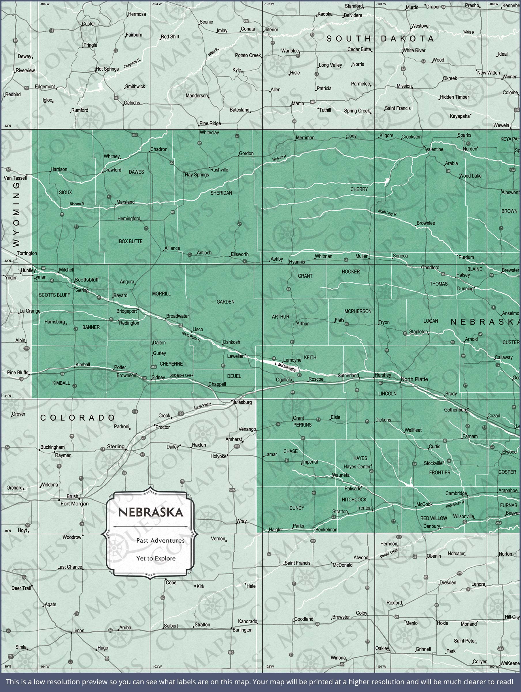 Nebraska Map Poster - Green Color Splash CM Poster