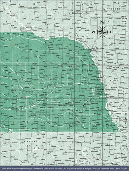 Nebraska Map Poster - Green Color Splash CM Poster