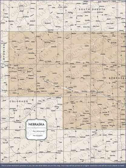 Push Pin Nebraska Map (Pin Board) - Light Brown Color Splash CM Pin Board