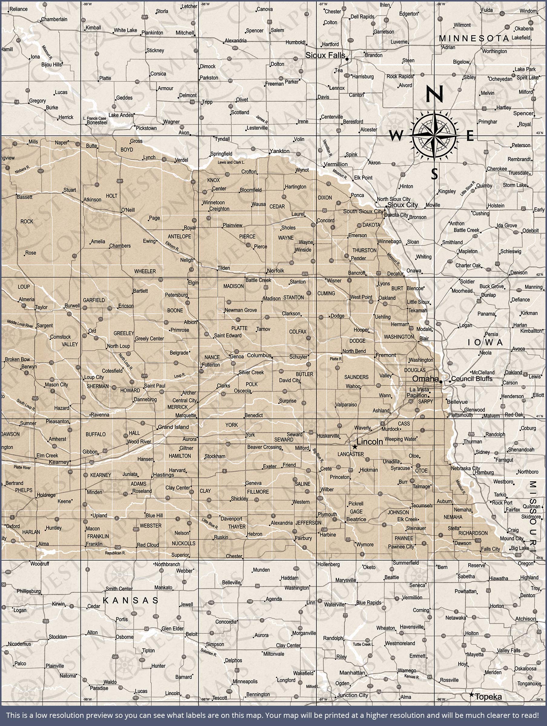 Nebraska Map Poster - Light Brown Color Splash CM Poster